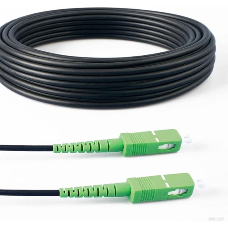 Câble Fibre Optique 200m (Noir, Acier Blindé) - sc/apc à sc/apc, OS2 Simplex Monomode 9/125µm, Résistant & Étanche - Installation Intérieure &