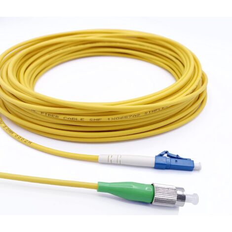 Elfcam® - Câble à Fibre Optique FC/APC à LC/UPC Monomode Simplex 9/125μm Jarretière Optique LSZH, Jaune (0,5m)