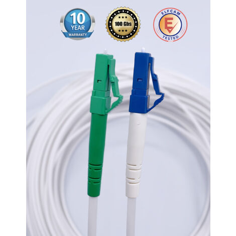 Elfcam® - Câble à Fibre Optique LC/APC à LC/UPC Monomode Simplex, 9/125μm Jarretière Optique LSZH Blanc (30M)