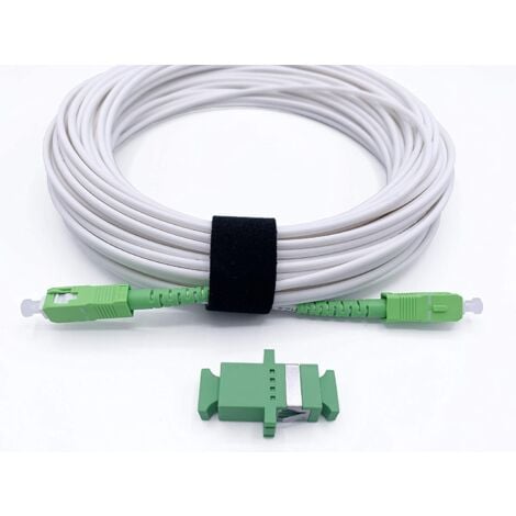 Elfcam® - Cable a Fibre Optique pour Orange Livebox SFR La Box Fibre Bouygues Bbox, La Livraison avec Le Coupleur pour Rallonge Fibre Optique, SC/APC a SC/APC Monomode Blanc, 15M