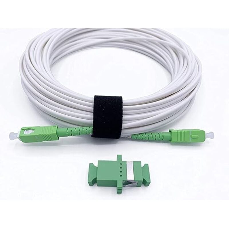 Câble Fibre Optique sc/apc à sc/apc - 15 (Blanc), Simplex Monomode, avec Adaptateur Inclus, Compatible Livebox, sfr Box, Bbox - Elfcam