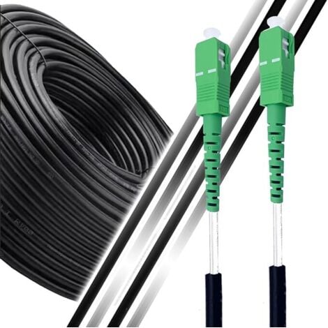 Elfcam - Câble Fibre Optique SC-APC à SC-APC - 100m, Jarretière Optique Ultra Performante, 9/125μm Monomode, Utilisation Extérieure, Compatible Livebox, SFR Box, Bbox