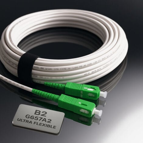 ELFCAM 20m Cable/Rallonge Fibre Optique (Orange SFR Bouygues) - Jarretiere Simplex Monomode SC-APC a SC-APC - Blindage et Connecteur Renforcee - Perte Tres Fiable - Blanc, 20M