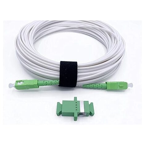 Elfcam - Câble Fibre Optique SC/APC à SC/APC - 20 (Blanc), Simplex Monomode, avec Adaptateur Inclus, Compatible Livebox, SFR Box, Bbox