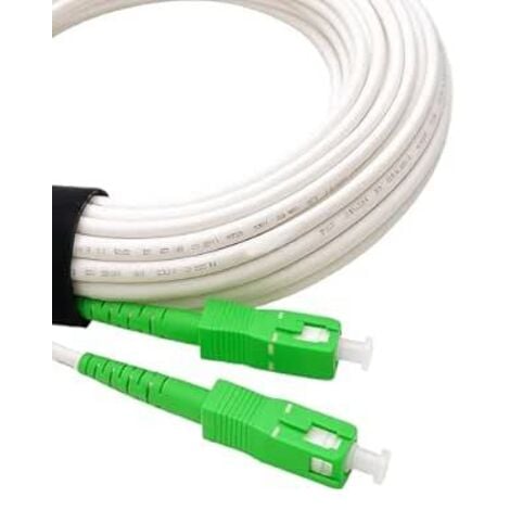Elfcam - Câble Fibre Optique SC-APC à SC-APC - 3m (Blanc), Jarretière Optique Renforcée, Simplex Monomode 9/125μm, Blindé, Faible Perte, Compatible Livebox, Freebox, SFR, Bouygues