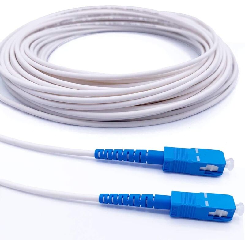 Elfcam - Cable Fibre Optique Simplex Monomode sc/upc a sc/upc, Blindage et Connecteur Renforcee,Perte Tres Fiable - Blanc (50M)