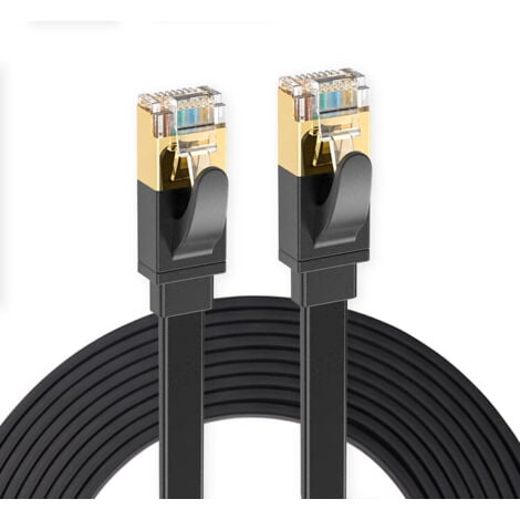 Elfcam - Câble Reseau Ethernet RJ45 Cat 7 Blindé SFTP - 25m (Flat Noir), 10Gbps, 600MHz, 100% Cuivre, Ultra Rapide, Anti-Interférences, Idéal PC, Console, Routeur, Modem, Box Fibre