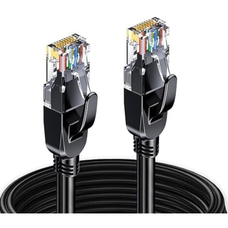 Elfcam - Câble Réseau ethernet RJ45 Cat 7 Blindé SFTP - 30m (Rond Noir), 10Gbps, 600MHz, 100% Cuivre, Ultra Rapide, Anti-Interférences, Idéal PC, Console, Routeur, Modem, Box Fibre