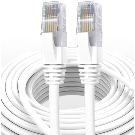 Elfcam - Câble Réseau Ethernet RJ45 Cat 7 Blindé SFTP - 5m (Rond Blanc), 10Gbps, 600MHz, 100% Cuivre, Ultra Rapide, Anti-Interférences, Idéal PC, Console, Routeur, Modem, Box Fibre