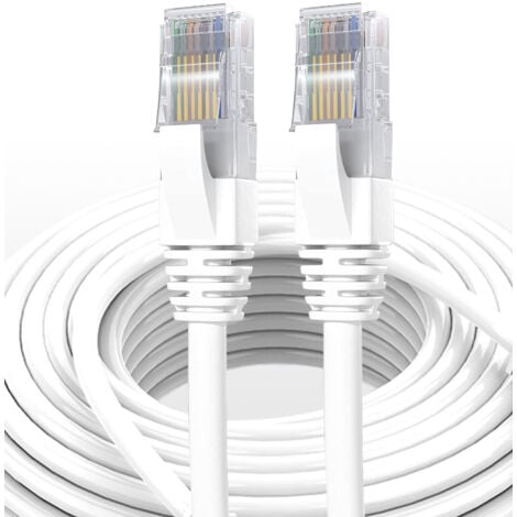 Elfcam - Câble Réseau Ethernet RJ45 Cat 7 Blindé SFTP - 8m (Rond Blanc), 10Gbps, 600MHz, 100% Cuivre, Ultra Rapide, Anti-Interférences, Idéal PC, Console, Routeur, Modem, Box Fibre