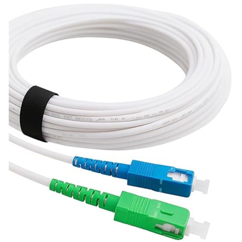 Elfcam - Câble Fibre Optique sc-apc à sc-upc - 40m (Blanc), Jarretière Optique Ultra Performante, 9/125μm Monomode, Compatible Freebox Delta, One,