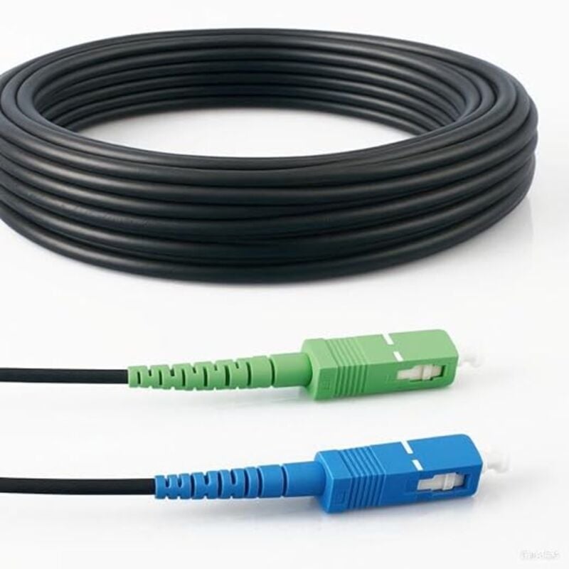 Elfcam - Câble Fibre Optique 30m (Noir, Acier Blindé) - sc/apc à sc/upc, OS2 Simplex Monomode 9/125µm, Résistant & Étanche - Installation Intérieure