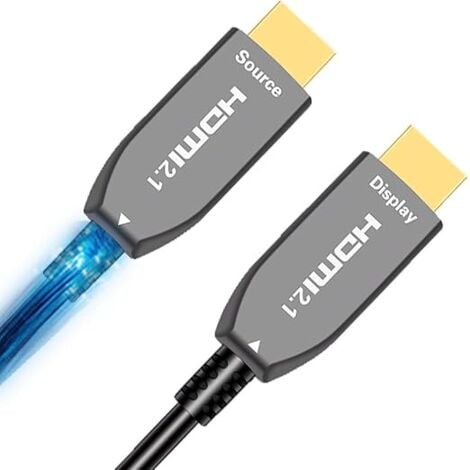 Elfcam - Cavo HDMI 8K in Fibra Ottica 15m (Nero) - Ultra Alta Velocità 48Gbps, HDMI 2.1, 8K@60Hz, 4K@120Hz, HDR10+, eARC, VRR, HDCP 2.3, Compatibile con PS5, Xbox, PC, TV OLED, Proiettore 8K