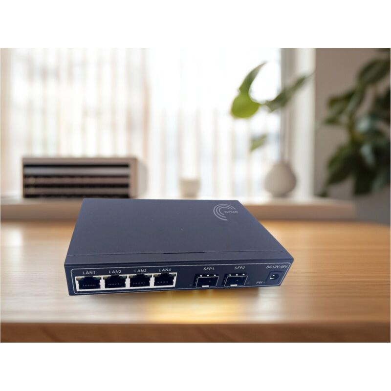 Elfcam - Switch Fibre Optique 1Gb Non Géré - 2 Ports SFP 1G + 4 Ports RJ45 1000 Mbps, Plug & Play, Compatible Freebox Ultra et Livebox 6