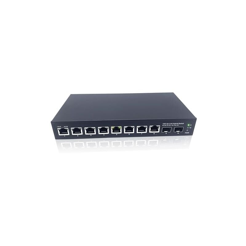 Elfcam® - 10Gb Commutateur Switch Fibre Optique Compatible avec Freebox Ultra, avec 2 Ports 10G SFP+ et 8 Ports 2,5G RJ45 PoE, Plug & Play Non Géré