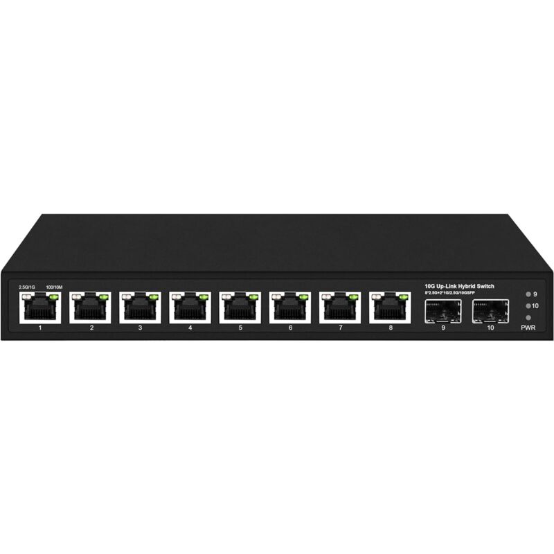 10Gb Commutateur Switch Fibre Optique Compatible avec Freebox Ultra et Orange Livebox 6, avec 2 Ports 10G sfp+ et 8 Ports 2,5 Gigabit Ethernet RJ45,