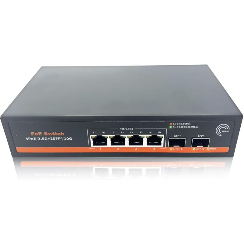 PoE Commutateur à Fibre Optique 10Gb Compatible avec Cisco et Freebox Ultra , avec 2 Ports 10G sfp+ et 4 Ports 2.5 Gigabit Ethernet RJ45 PoE, Plug &