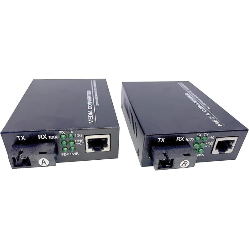 Lot de 2 Convertisseurs Fibre Optique Ethernet - sc Monomode, 1 Port sfp + 1 Port RJ45, Jusqu'à 20 km, Module sfp Inclus - Elfcam