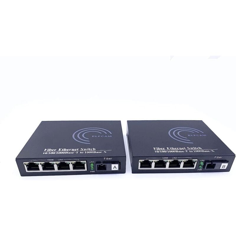 Lot de 2 Convertisseurs Fibre Optique Ethernet - sc Monomode, 4 Port sfp + 4 Port RJ45, Jusqu'à 20 km, Module sfp Inclus - Elfcam