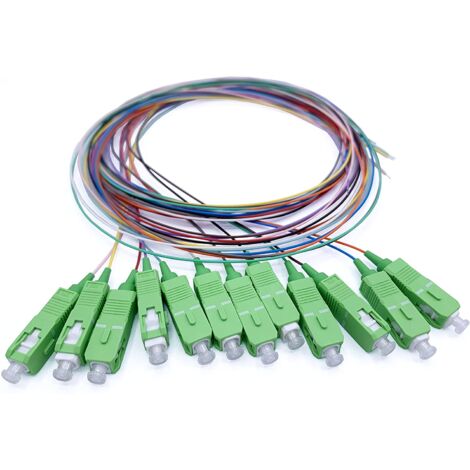 Elfcam ® - Pigtail à Fibre Optique à Code Couleur 12 Fibres SC/APC Monomode sans Gaine, 1M/0.9mm