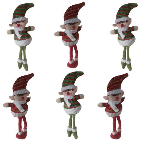 Elfo gnomo giullare rosso bianco gambe pensolanti h29 decorazioni di natale pupazzo set da 6 pezzi in tessuto