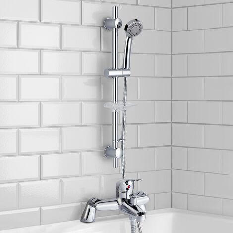 Elford Bath Filler Shower Mixer Tap & Slider Rail Handset Kit Chrome