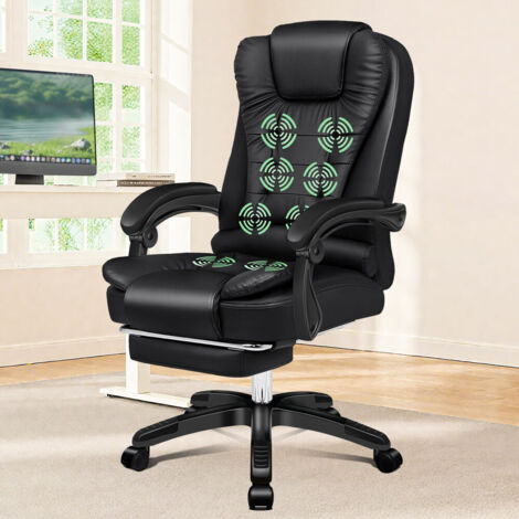 ELFORDSON 8-Point Massage Office Chair, Seat Heated Gaming Chair with Footrest, High Back 150° Reclining, Executive, Padded Armrest, PU Leather, Black