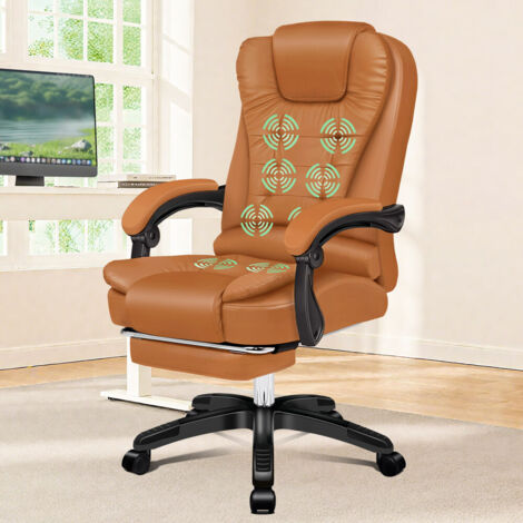 ELFORDSON 8-Point Massage Office Chair, Seat Heated Gaming Chair with Footrest, High Back 150° Reclining, Executive, Padded Armrest, PU Leather, Brown