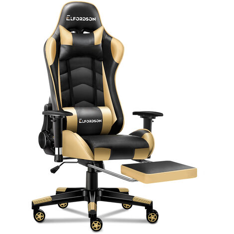 ELFORDSON Gaming Chair Office Executive Racing Seat PU Leather REGAN Gold