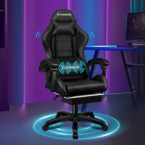 ELFORDSON Massage Gaming Office Chair with 2-Point Massage Lumbar, Black