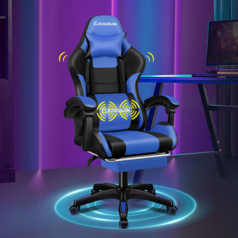 ELFORDSON Massage Gaming Office Chair with 2-Point Massage Lumbar, Blue