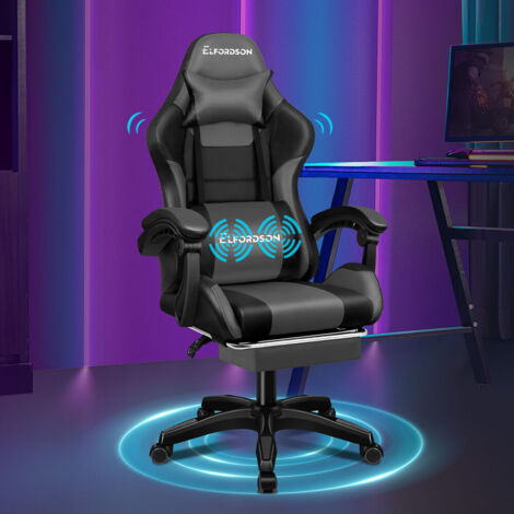 ELFORDSON Massage Gaming Office Chair with 2-Point Massage Lumbar, Grey