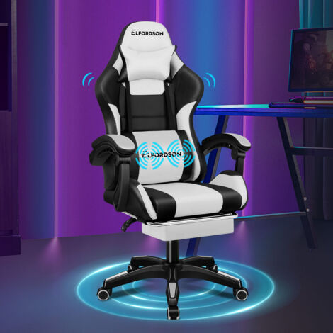 ELFORDSON Massage Gaming Office Chair with 2-Point Massage Lumbar, White & Black