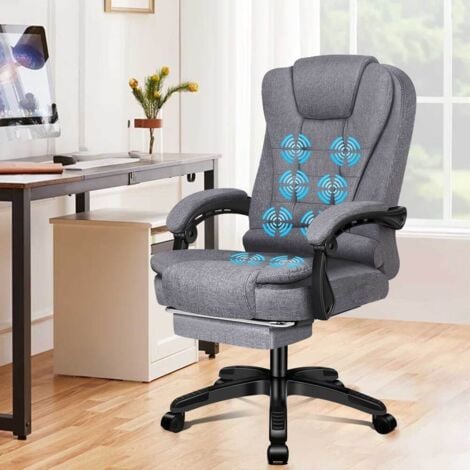 ELFORDSON Office Chair with 8-Point Massage Gaming and Heat Function Fabric, Grey