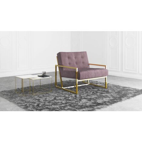 Elfriede Loungesessel mit Goldenen Metall Füßen, Rosa Samtstoff
