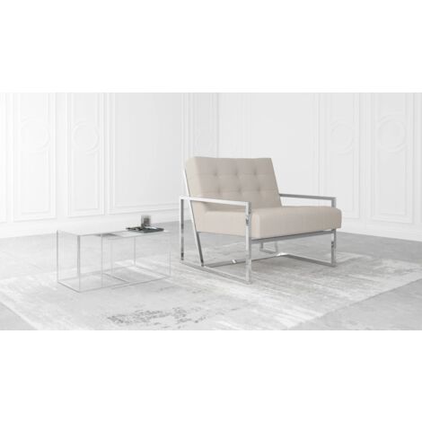 Elfriede Loungesessel mit Silber Füßen aus Beige Bouclé-Stoff