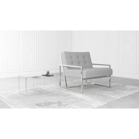 Elfriede Loungesessel mit Silber Füßen aus Grau Bouclé-Stoff