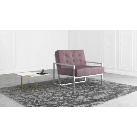 Elfriede Loungesessel mit Silber Metall Füßen aus Rosa Samtstoff