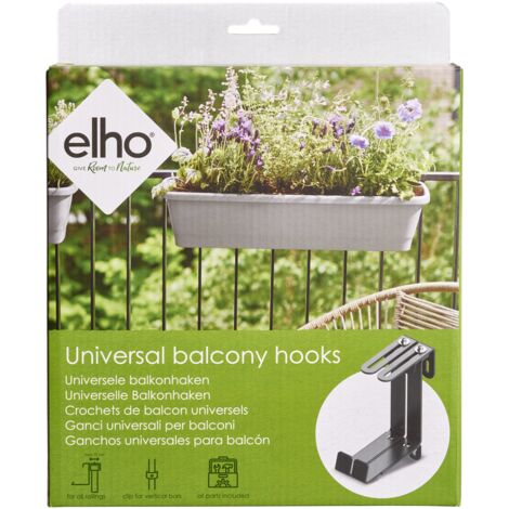 Elho Noa Crochets Balcon Métal Universel - Noir - L 14 x B 3 x H 0 cm - Balconextérieuraccessoires