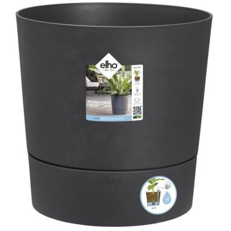 ELHO - Pot de fleurs -  Greensense Aqua Care Rond 35 - Gris Charbon - Interieur/exterieur - O 34.5 x H 34.1 cm