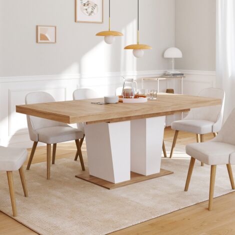 IDMARKET ELIAD mesa de comedor extensible 6-10 personas madera y blanco 160-200 cm