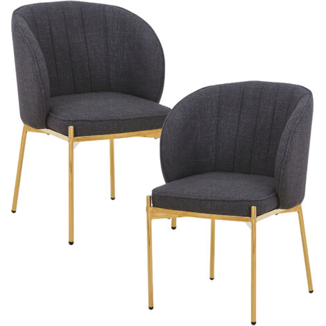 ELIANA - Lot de 2 chaises en tissu noir pieds en métal doré
