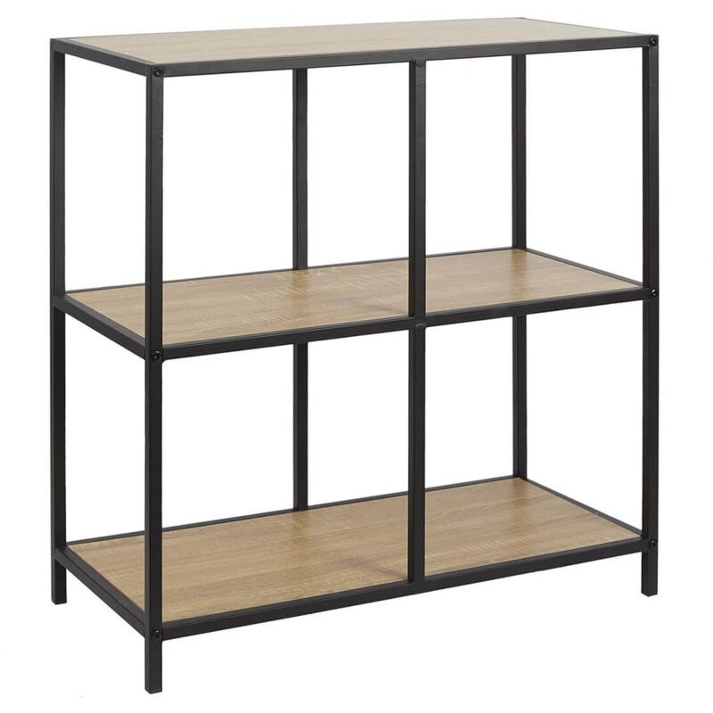 Altobuy - elias - Etagère 4 cases en métal noir et plateaux mdf aspect bois