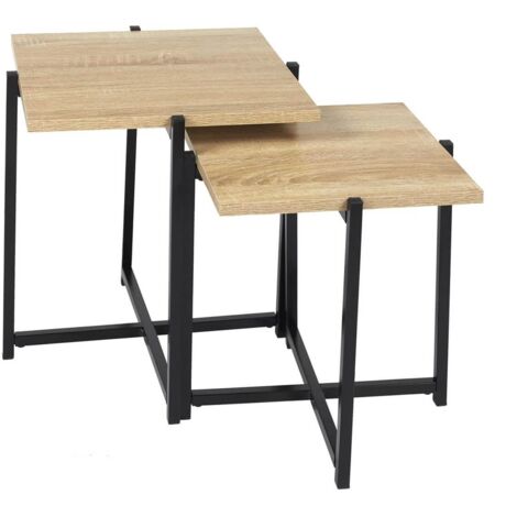 ELIAS - lot de 2 tables basses gigogne plateau MDF aspect bois piètement métal