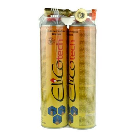 Elico RK-5003 chalumeau à gaz avec 2 cartouches de gaz 600g, haute puissance pour le soudage, la cuisine et le bricolage, flamme réglable et allumage piézo.