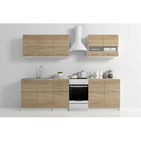 ELIF - Cucina Completa Componibile + Lineare L 200 cm 6 pz - COMPRESO Piano di lavoro - Completi mobili da cucina - Sonoma