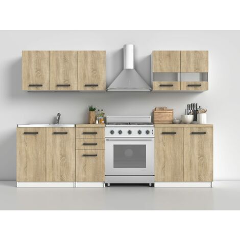 ELIF - Cuisine Complète Modulaire + Linéaire L 200 cm 6 pcs - Plan de travail INCLUS - Ensemble meubles armoires cuisine - Beige