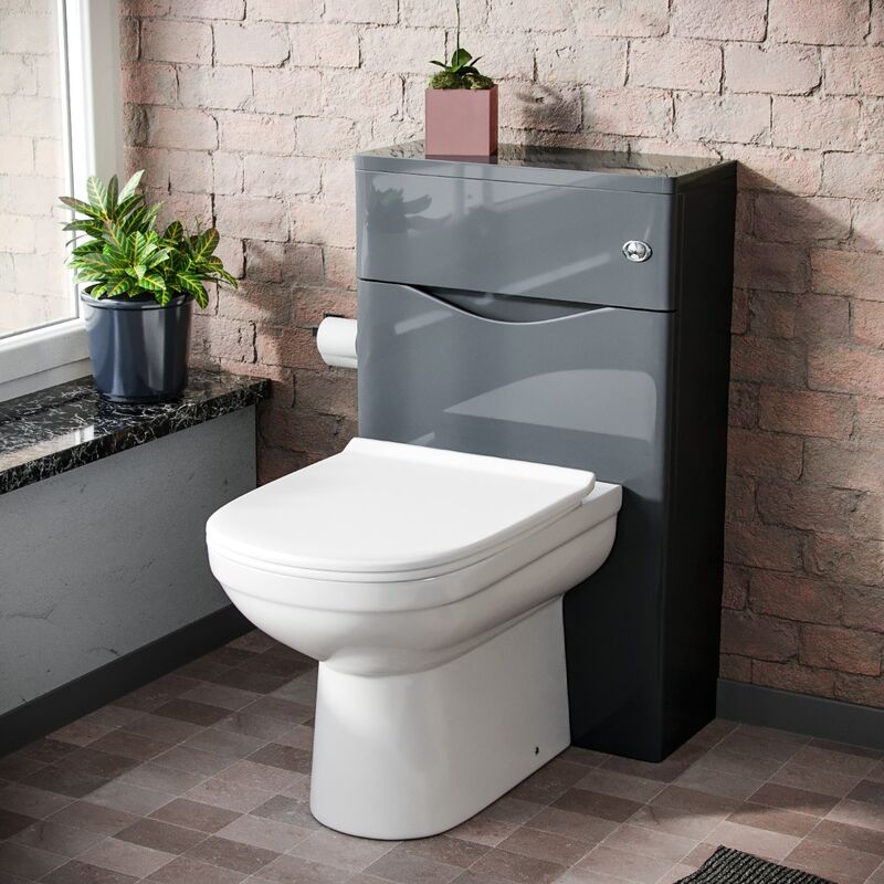 Lyndon Modern Back To Wall Toilet Pan and WC Unit Soft Close Seat Grey