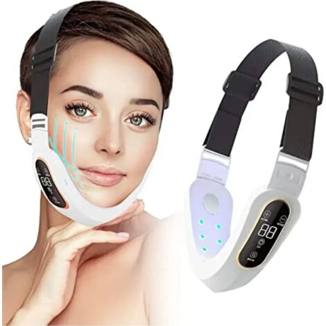 Éliminateur de double menton, bande raffermissante électrique pour le visage, appareil de remodelage de la mâchoire à double mode, masseur facial en forme de V avec lumière bleue.