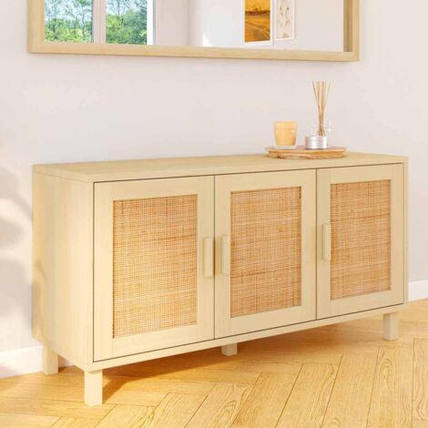 ELIN Aparador bajo vintage de 3 puertas efecto caña natural 113 cm